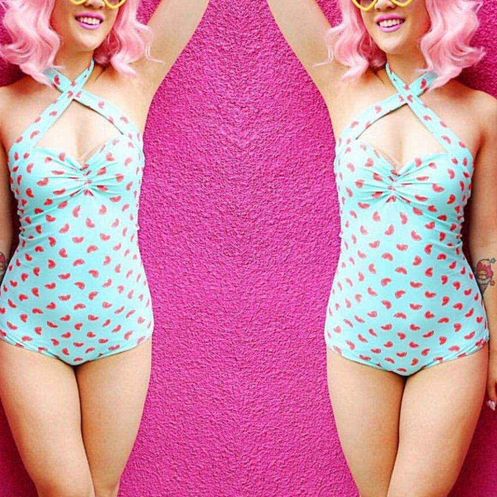 Red Dolly Pinup One Piece Grapefruit Swimsuit